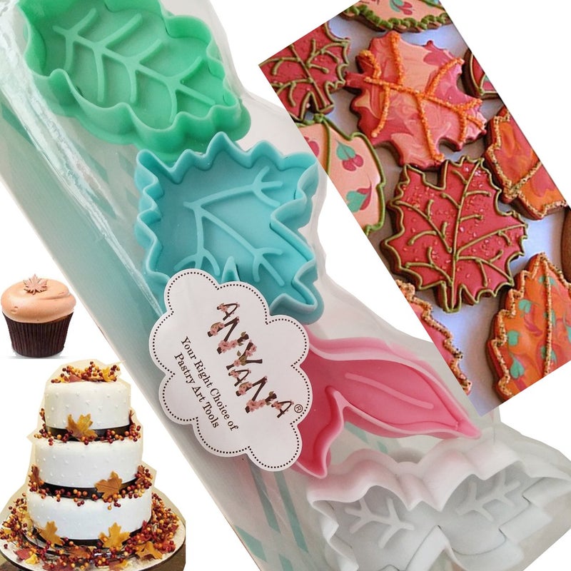 Anyana 4Pcs Maple Leaf Cookie Press Cutters Biscuit Mold Cake Decorating Supplies Fondant Embosser - Image 2